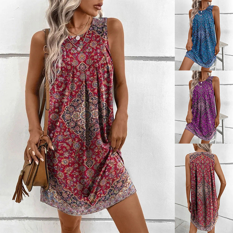 Damen lässiges Midi-Kleid mit verspieltem Boho-Muster Echoarchiv