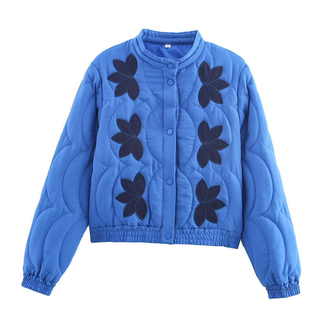 Damen Kurz geschnittene Steppjacke mit floralen Applikationen und elastischem Saum Echo Archiv