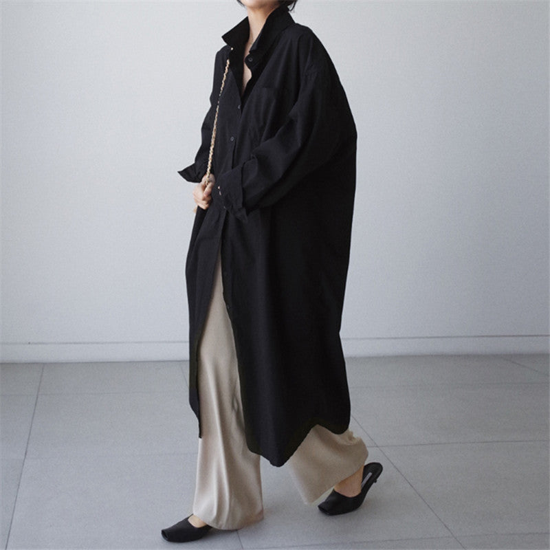 Damen Oversize-Hemdblusenkleid mit langem Saum und verdeckter Knopfleiste Echoarchiv