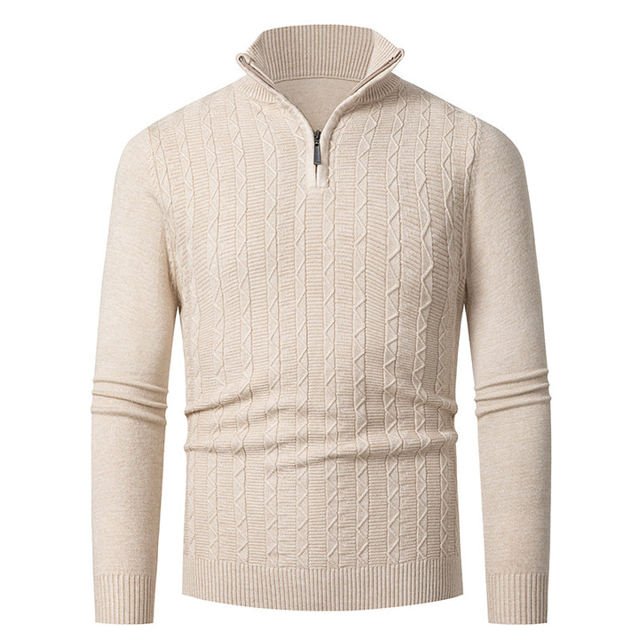 Herren Strickpullover mit hohem Kragen und feinem Zopfdesign Echoarchiv