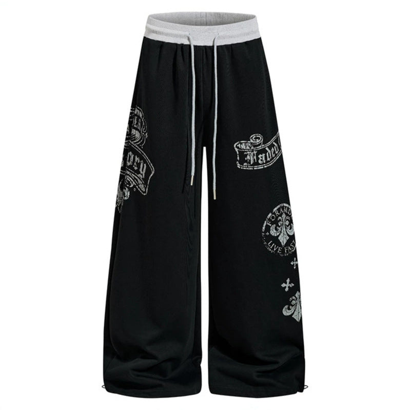 Damen Extraweite Palazzo-Sweathose mit Komfortbund, Kordelzug und großflächigem Print Echoarchiv