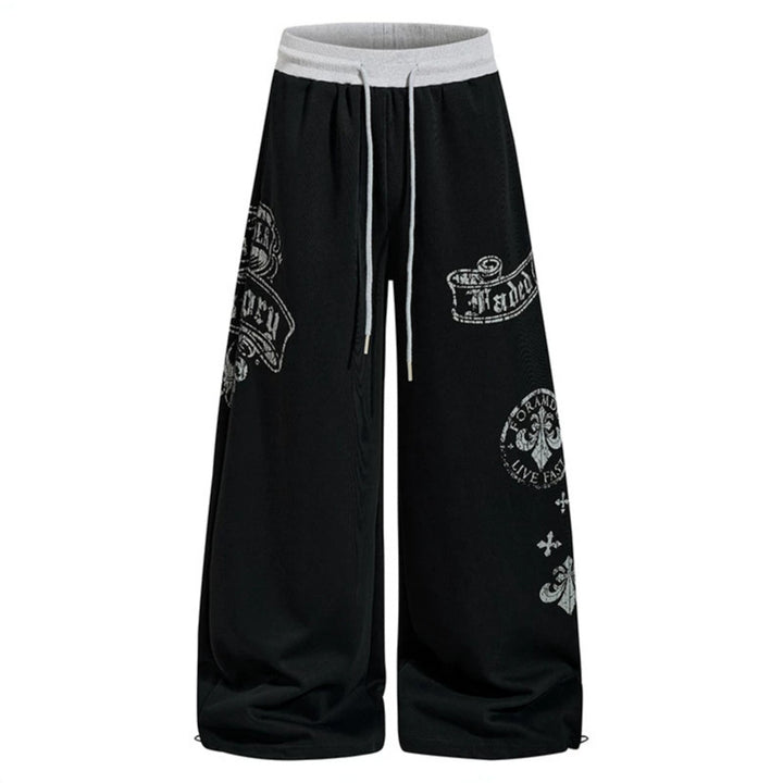 Damen Extraweite Palazzo-Sweathose mit Komfortbund, Kordelzug und großflächigem Print Echoarchiv