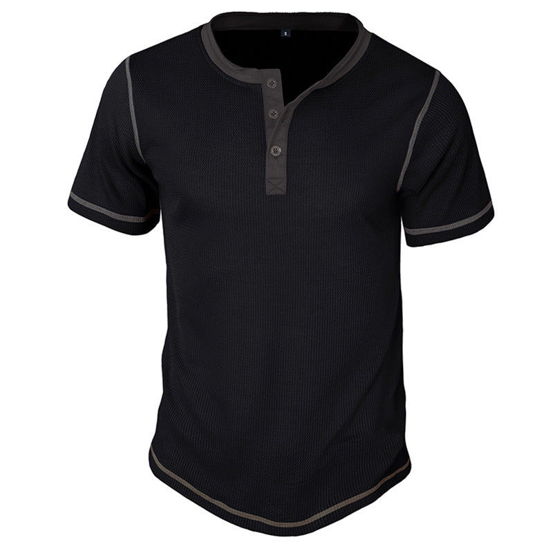 Herren Kurzarm-Henley-Shirt mit kontrastierenden Designelementen Echoarchiv