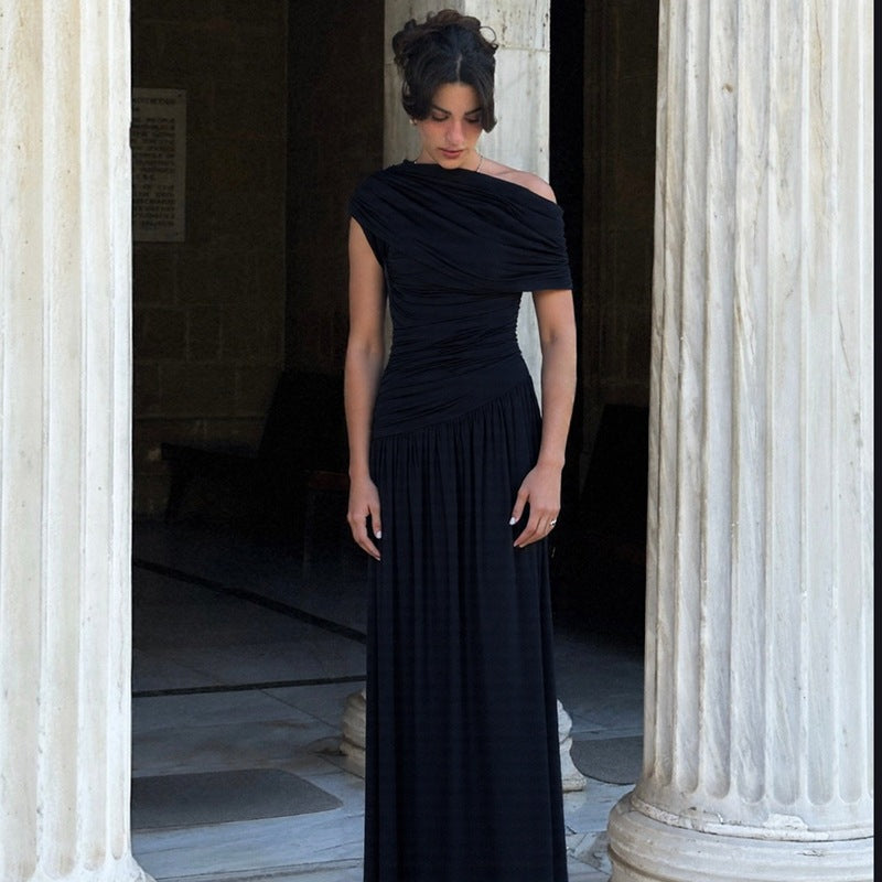 Damen Elegantes asymmetrisches Maxikleid mit Raffungen Echoarchiv