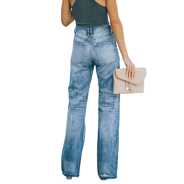 Damen Hochtaillierte weite Straight-Leg-Jeans mit Destroyed-Details Echo Archiv