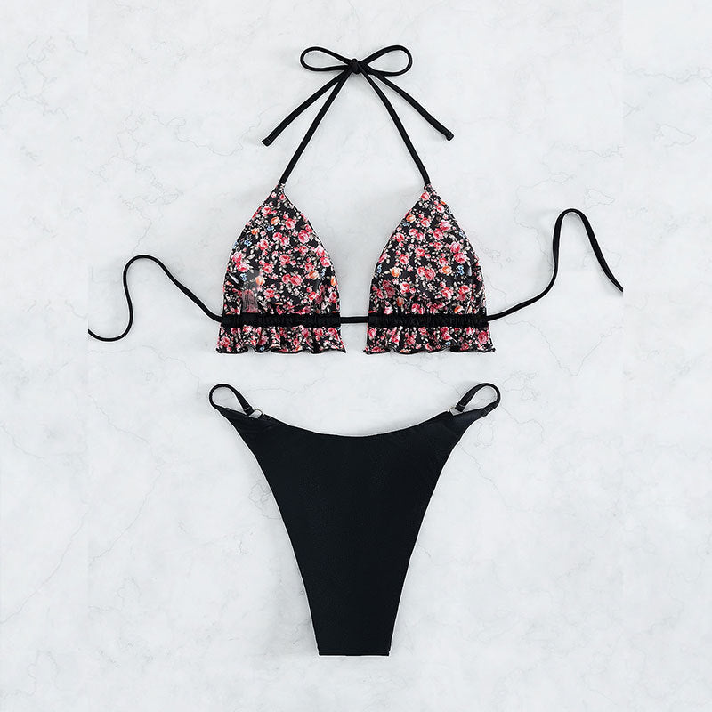Damen Triangel-Bikini mit Rüschendetails und floralem Design Echo Archiv