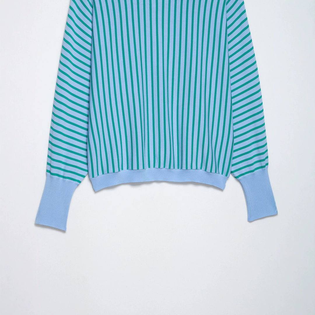 Damen Gestreifter Cropped Feinstrickpullover mit verlängerten Bündchen Echoarchiv