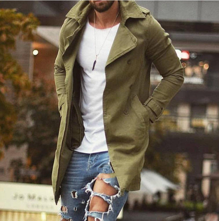 Herren lässiger Trenchcoat mit doppelter Knopfleiste und stylischem Überschlag Echoarchiv
