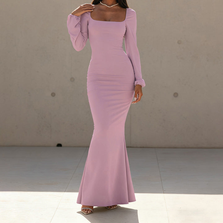 Damen Figurbetontes Maxikleid mit quadratischem Ausschnitt und Ballonärmeln – Valéora