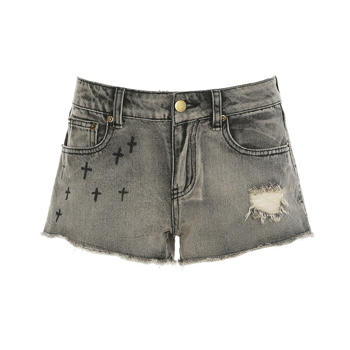 Damen Kurze Jeansshorts mit Leopardenmuster und gerafftem Bund Echo Archiv