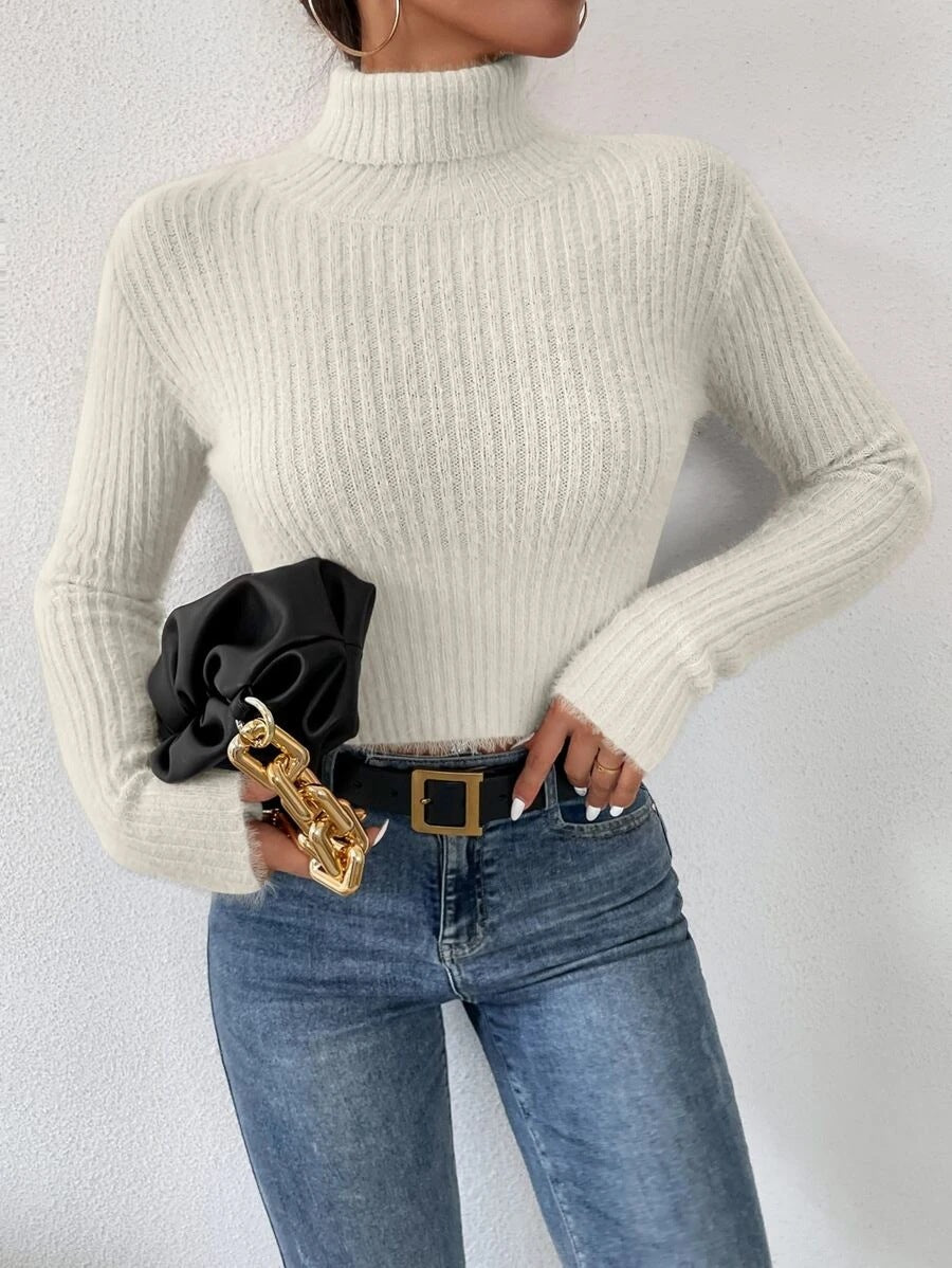 Damen Kurzer Rippstrick-Rollkragenpullover mit flauschiger Mohair‑Optik Echo Archiv