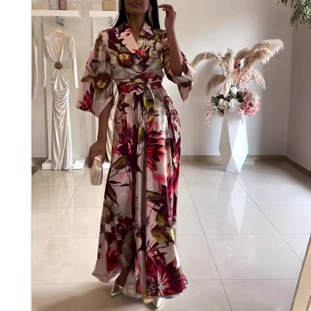 Damen nan Maxikleid mit Reverskragen, Kimonoärmeln und taillierendem Bindegürtel Echo Archiv