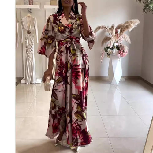 Damen nan Maxikleid mit Reverskragen, Kimonoärmeln und taillierendem Bindegürtel Echo Archiv