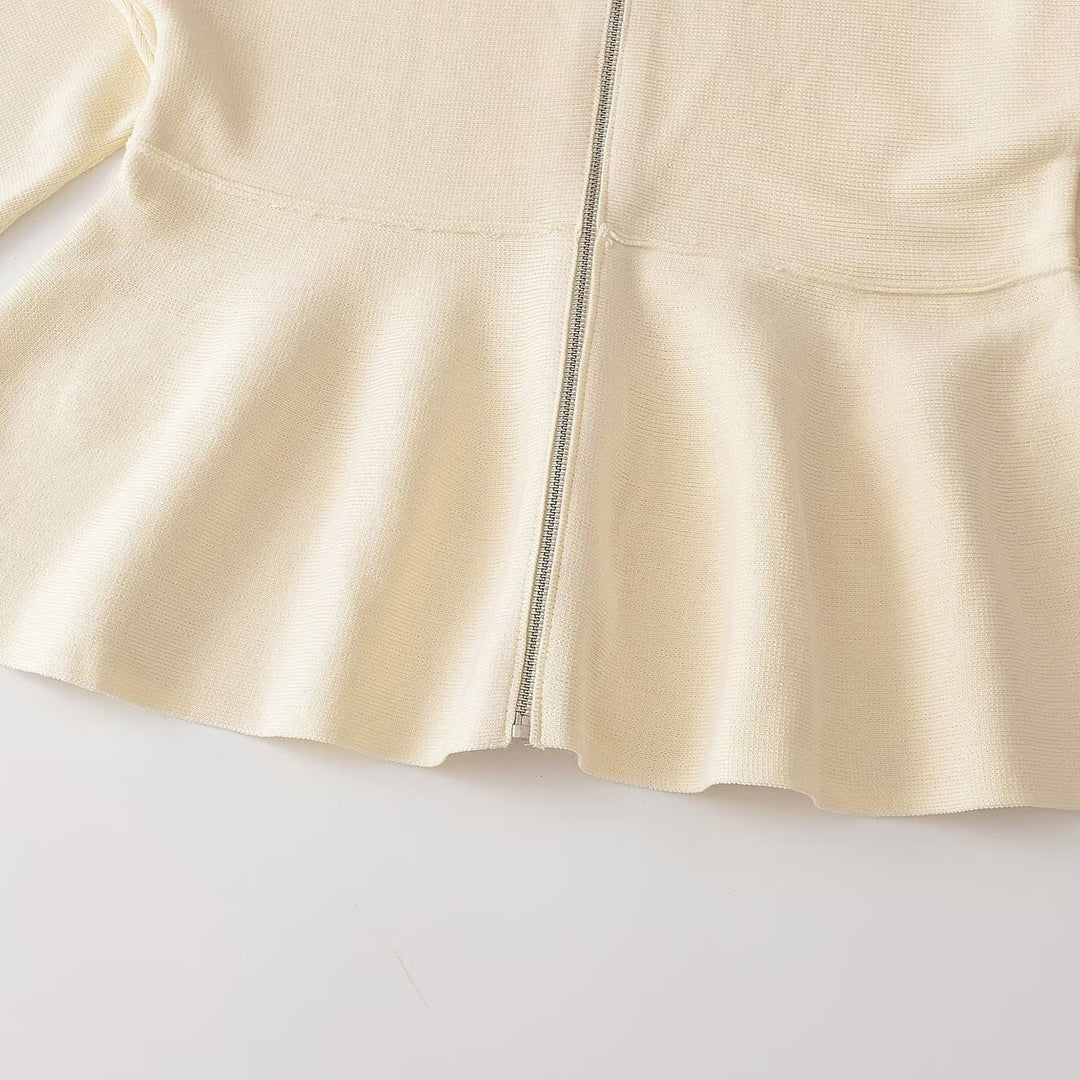 Damen Strukturstrick A-Linien Cardigan mit Reißverschluss und Stehkragen Echoarchiv