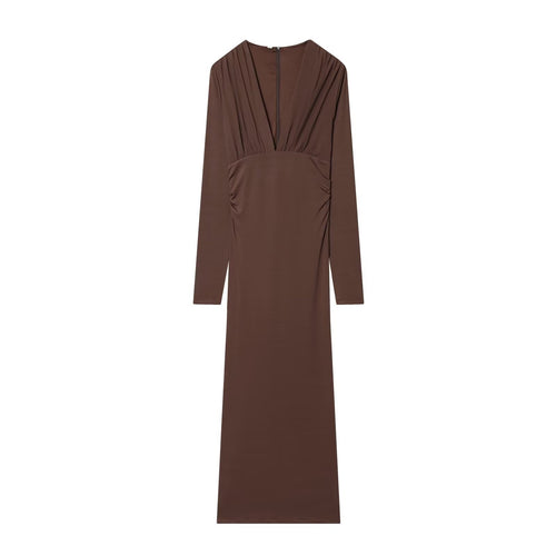 Damen Maxikleid mit tiefem V-Ausschnitt und drapierten Details Echo Archiv