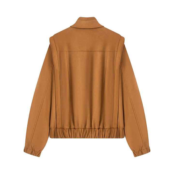 Damen asymmetrische Blousonjacke mit verdeckter Reißverschlussblende, Stehkragen und taillennahem Kordelzug – Célinea