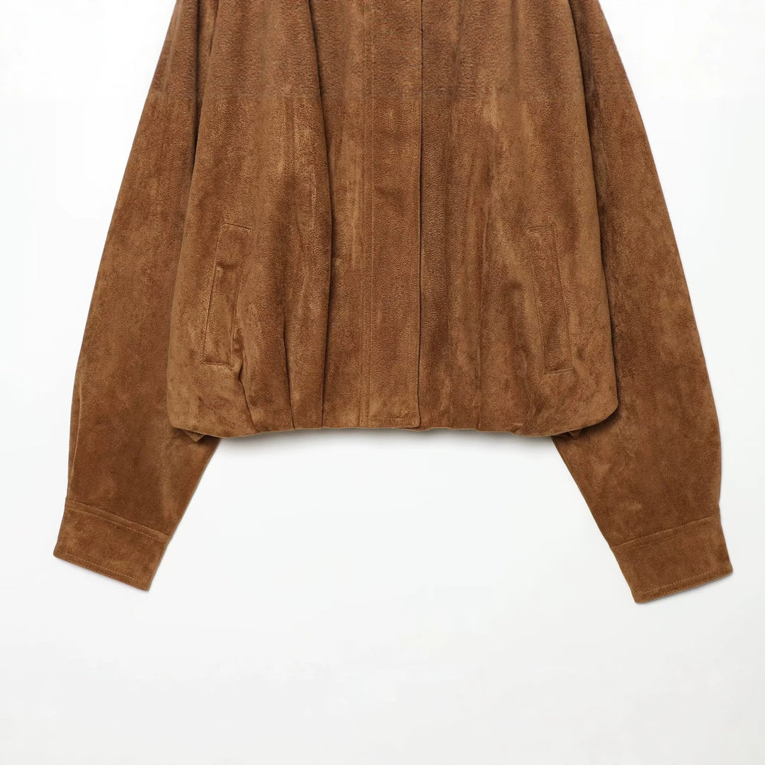 Damen Kurz geschnittene Oversize-Suede-Blousonjacke mit Stehkragen Echo Archiv