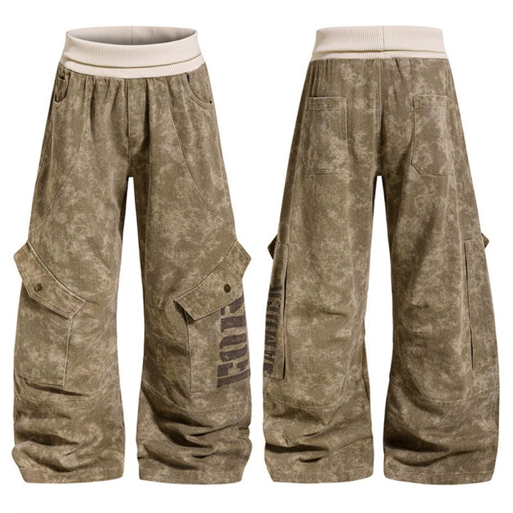 Damen Weite Cargo-Culotte-Hose mit hohem Rippbund und Utility-Taschen Echoarchiv