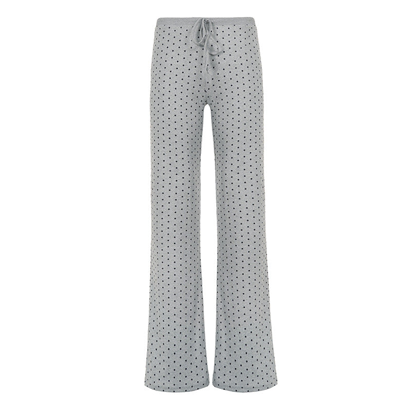 Damen nan gemütliche Highwaist-Loungehose mit weitem Schlag, elastischem Komfortbund, Kordelzug und dezentem Punkte-Print Echo Archiv