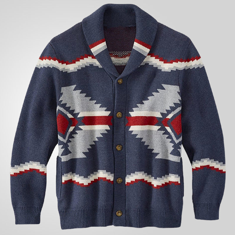 Herren Strickjacke im modernen Ethno-Design mit praktischen Knöpfen Echoarchiv