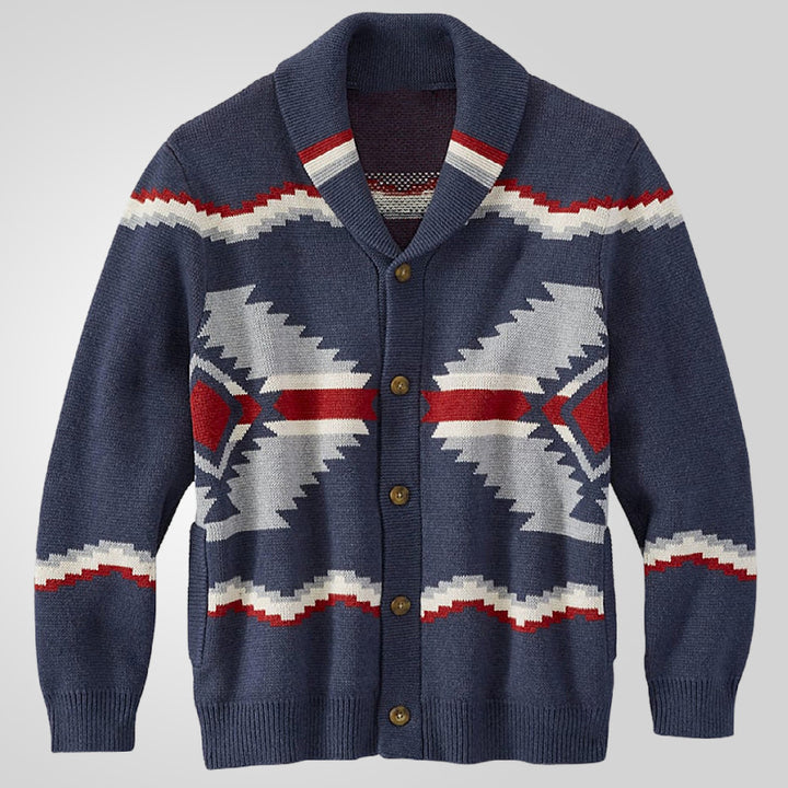 Herren Strickjacke im modernen Ethno-Design mit praktischen Knöpfen Echoarchiv