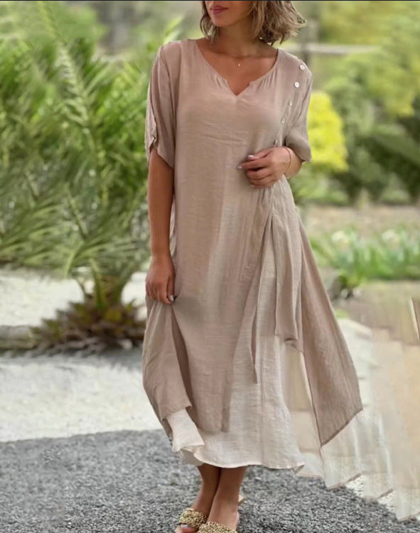 Damen nan zweilagiges Lagenkleid mit asymmetrischem Saum und Zierknopfleiste Echo Archiv