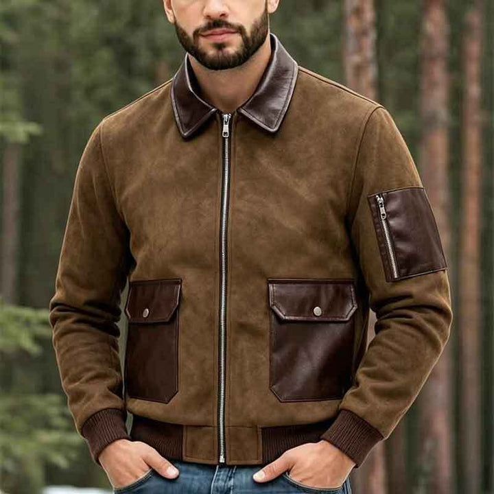 Herren Modische Lederjacke mit hohem Kragen und praktischen Taschen Echo Archiv