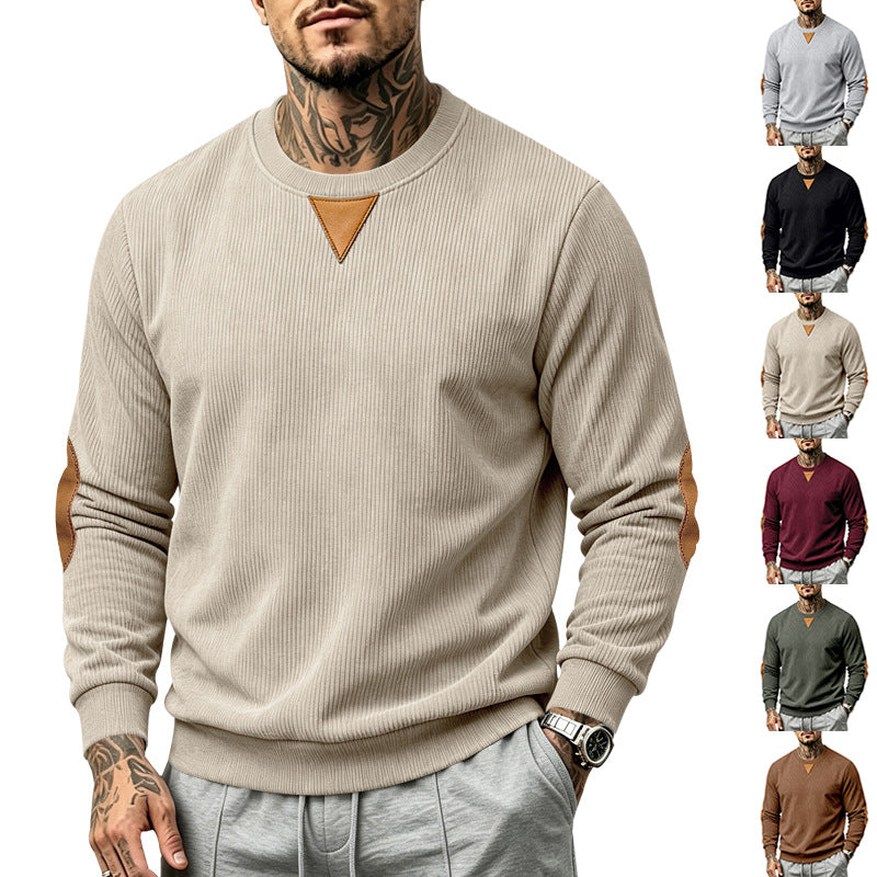 Herren Rundhals-Sweatshirt mit feiner Rippstruktur und Ellbogen‑Patches Echoarchiv