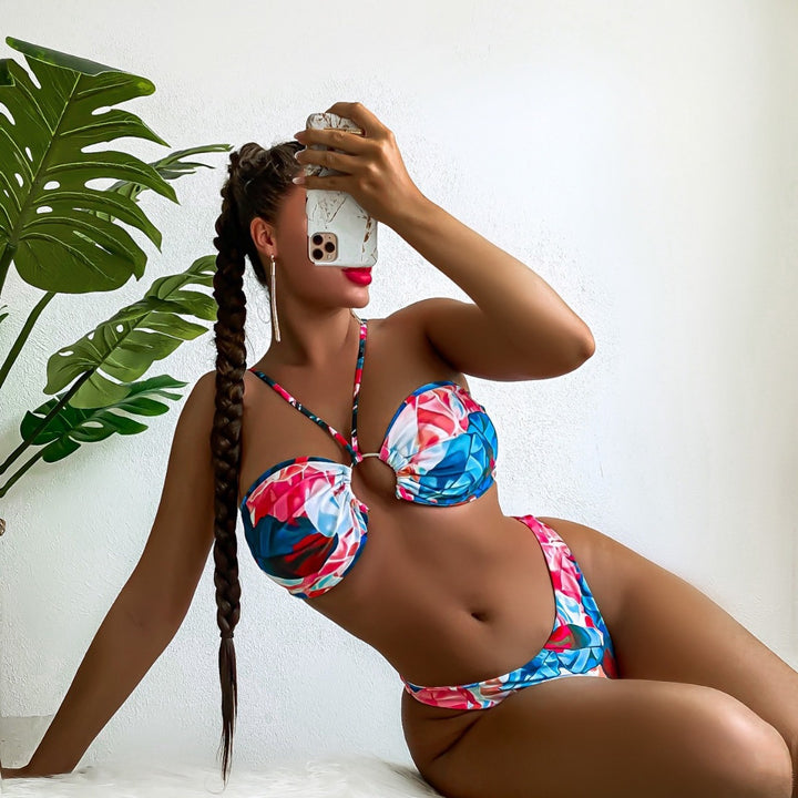 Damen Eleganter Blumen-Bikini mit Raffungen Echo Archiv