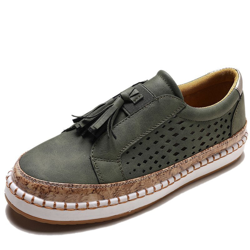 Damen perforierter Tassel-Slip-On Loafer mit Korkoptik-Plateau und gepolstertem Komfortfußbett Echo Archiv