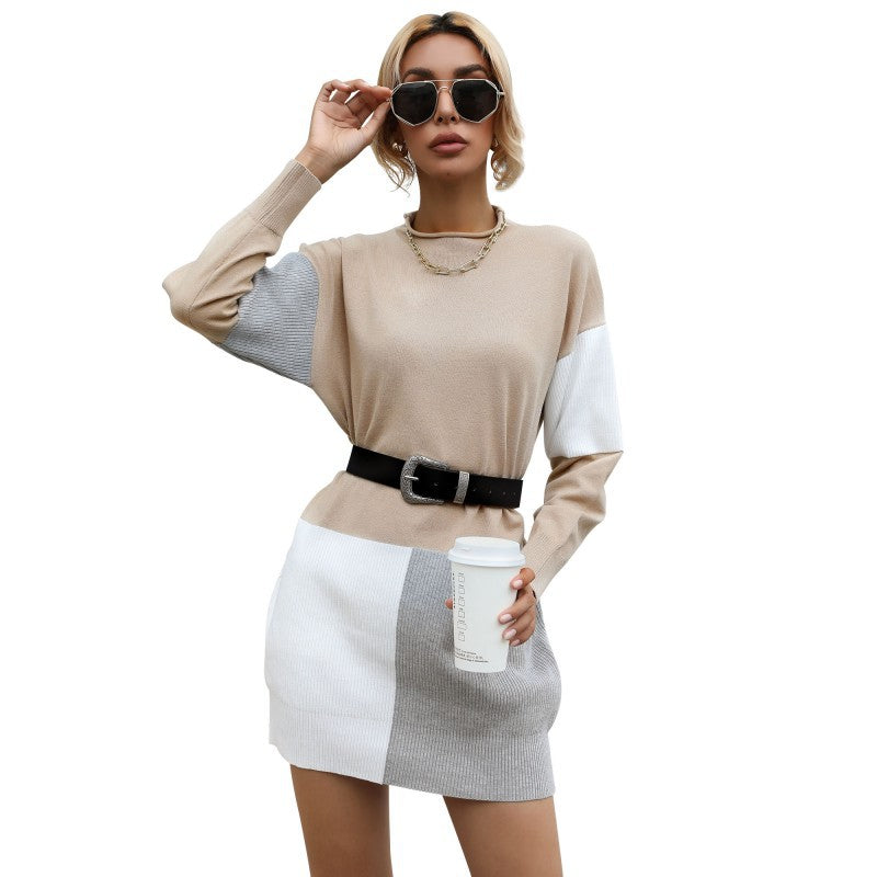 Damen Strick-Minikleid mit Colourblock-Optik, Rippenstruktur und legerer Silhouette Echoarchiv