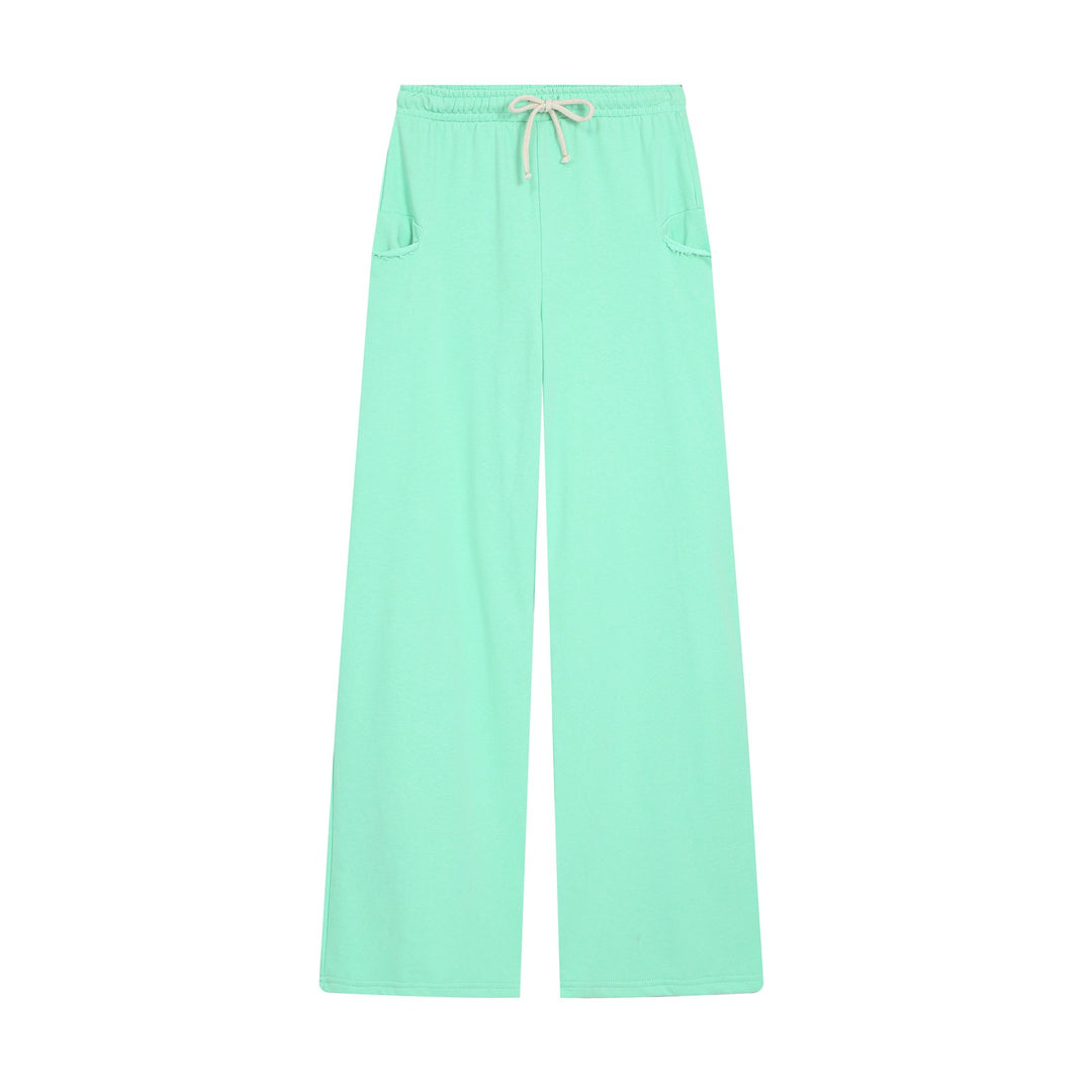 Damen Weite Jersey‑Loungehose mit Gummibund, Kordelzug und Fransen‑Taschen Echo Archiv