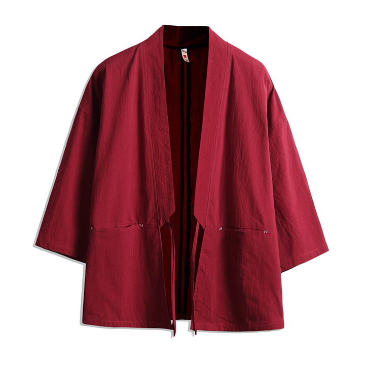 Unisex nan lässige Kimono-Jacke aus leichtem Baumwollmix mit weiter Passform und Bindegürtel Echo Archiv