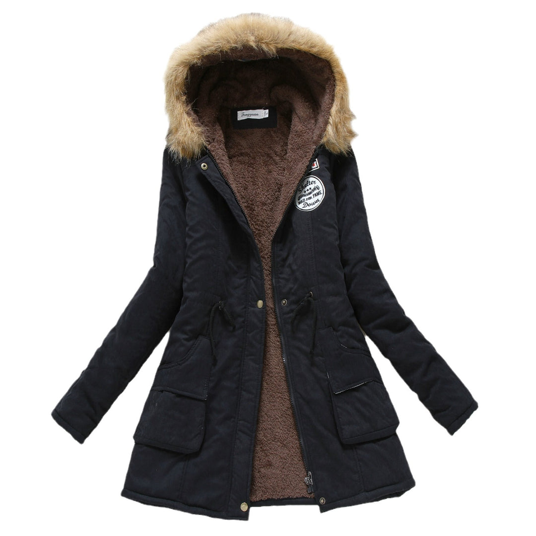 Damen taillierter Winterparka mit Teddyfutter Kunstfellkapuze und Tunnelzug – Avérine