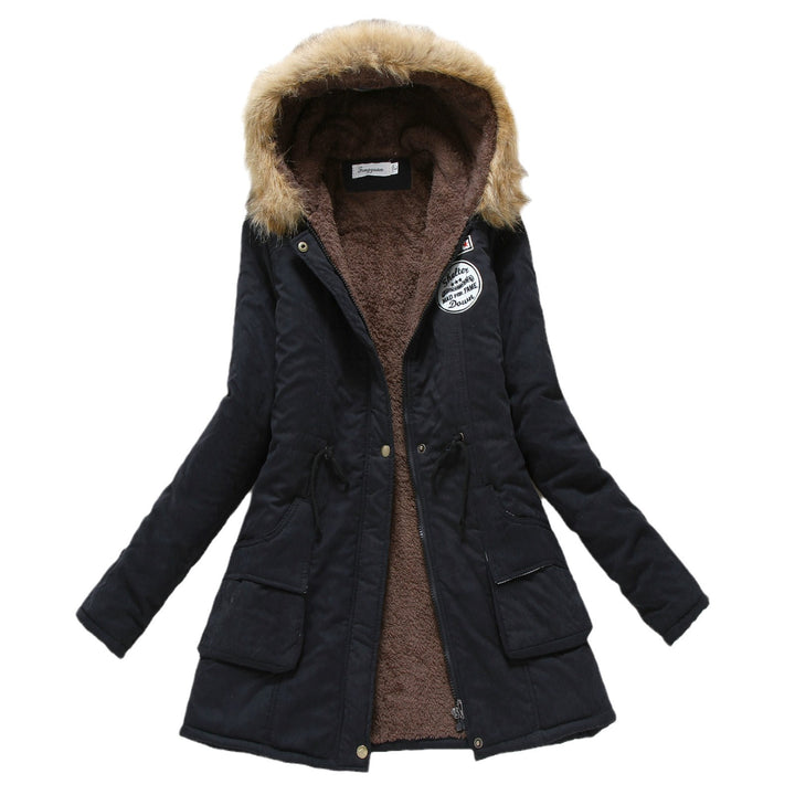 Damen taillierter Winterparka mit Teddyfutter Kunstfellkapuze und Tunnelzug – Avérine