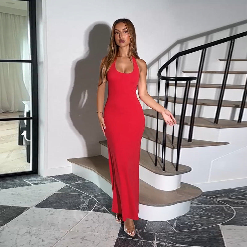 Damen elegantes Maxikleid mit tiefem V-Ausschnitt und figurbetonter Silhouette Echo Archiv