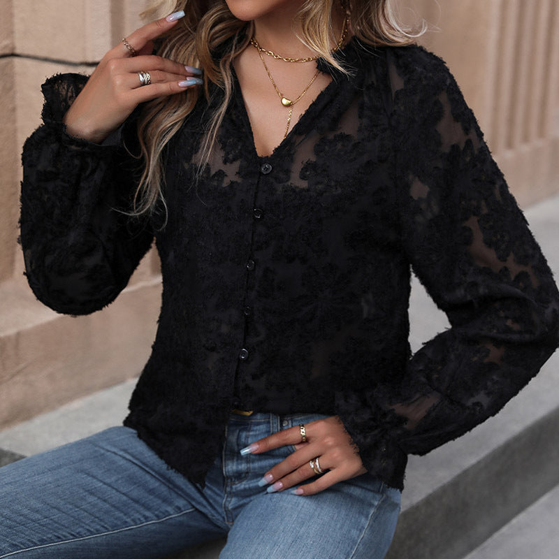 Damen Elegante Transparente Bluse mit floralen Applikationen Echo Archiv