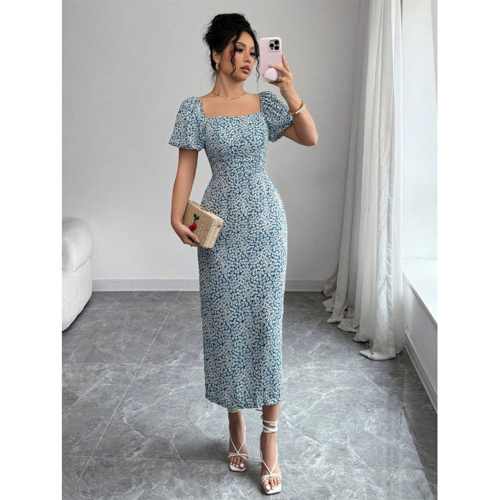 Damen Midikleid mit schulterfreien Puffärmeln und floralem Muster Echo Archiv