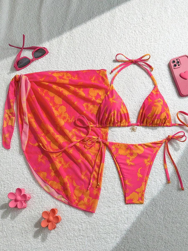 Damen Triangel-Bikini-Set mit verstellbaren Trägern und Wickeltuch Echo Archiv