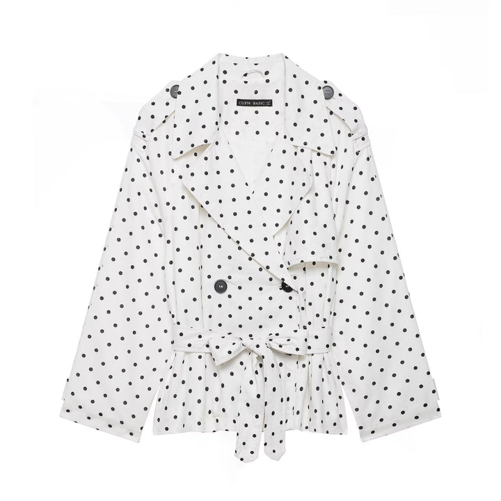 Damen Gepunktete Cropped Trenchjacke mit Bindegürtel Echo Archiv