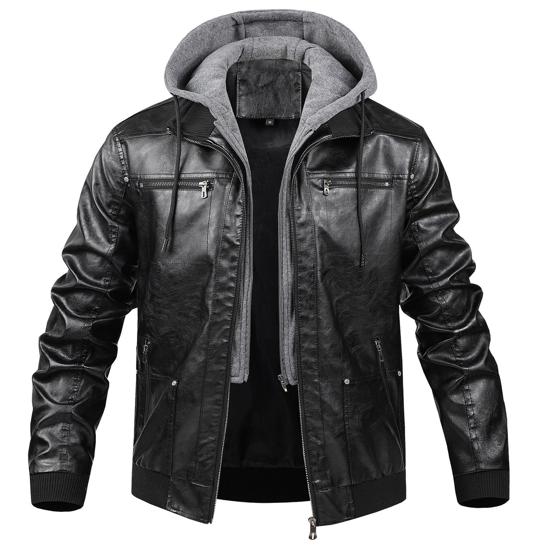 Herren Modische Kunstlederjacke mit abnehmbarer Kapuze Echo Archiv