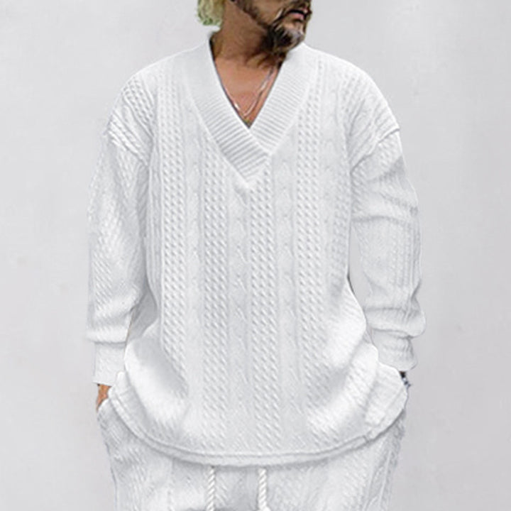 Herren Grobstrickpullover mit V-Ausschnitt und lässigem Schnitt Echoarchiv