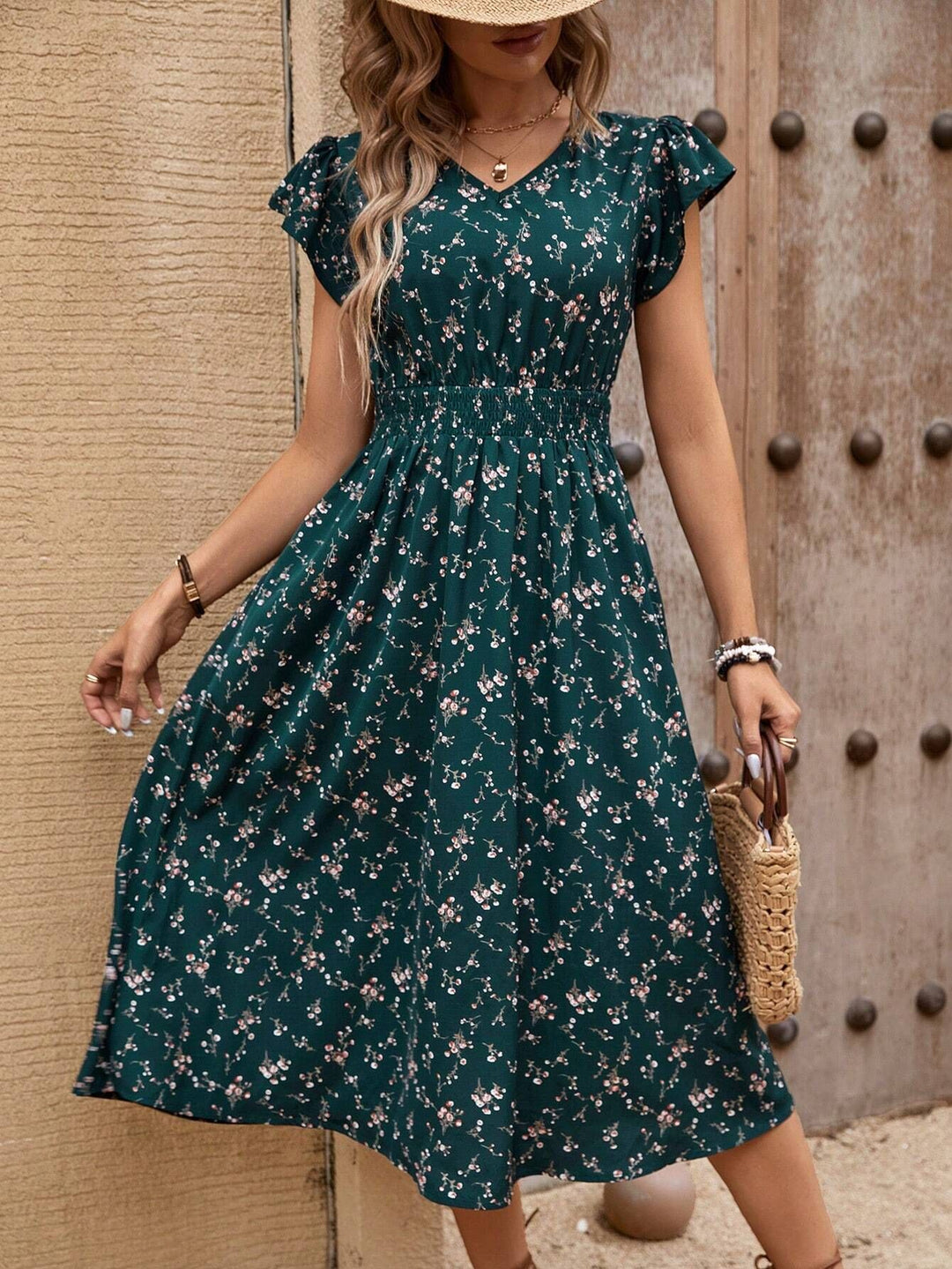 Damen Midikleid mit floralem Muster und Raffungen Echo Archiv
