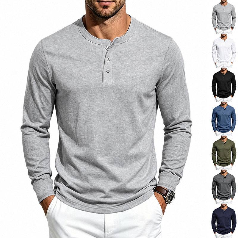 Herren Slim-Fit Henley-Langarmshirt aus Baumwoll-Jersey mit Knopfleiste – Marzano