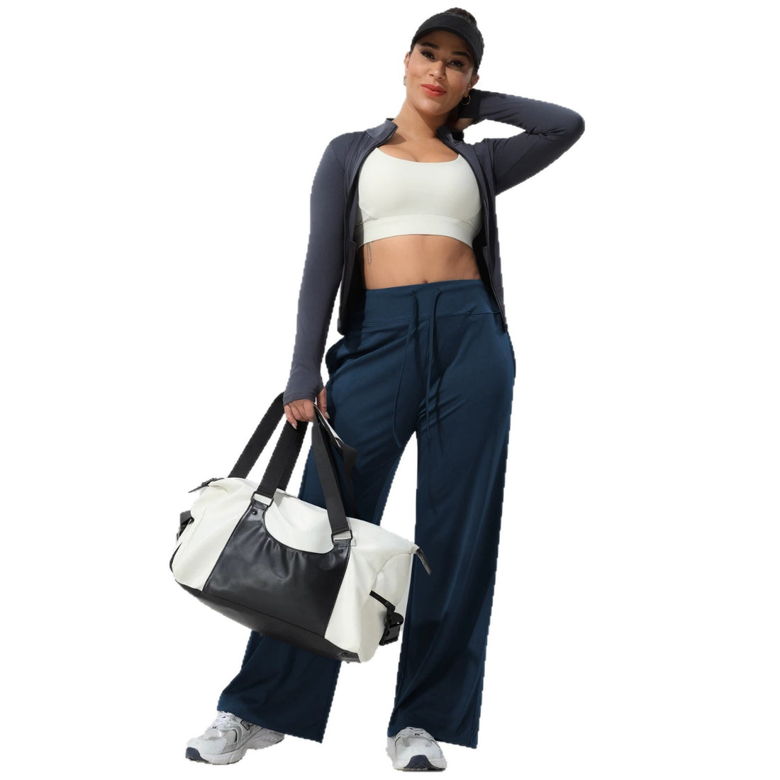 Damen Jogginghose mit hohem Bund, weitem Bein, Kordelzug und Seitentaschen – Avélisse