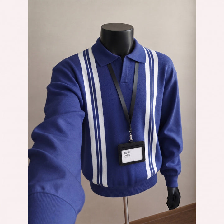 Herren Lässiger Pullover mit V-Ausschnitt und Streifen Echo Archiv