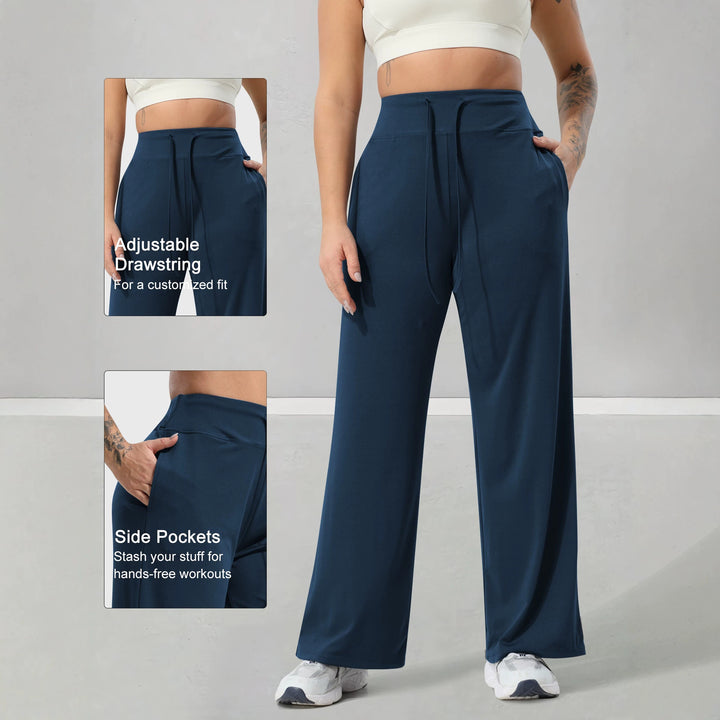 Damen Jogginghose mit hohem Bund, weitem Bein, Kordelzug und Seitentaschen – Avélisse