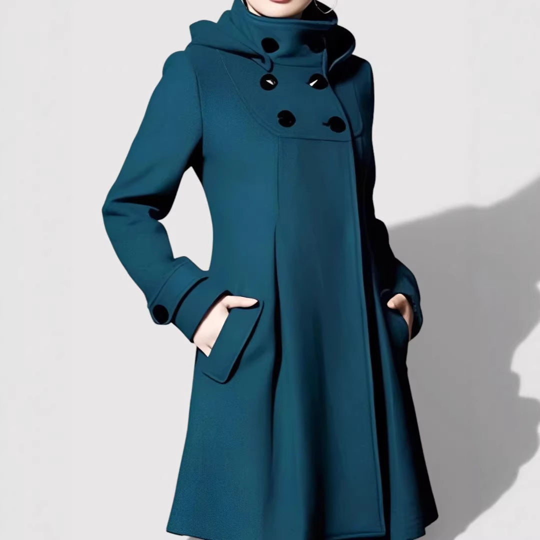 Damen Modische Übergangsjacke mit Kapuze und Knopfdetails – Célinea