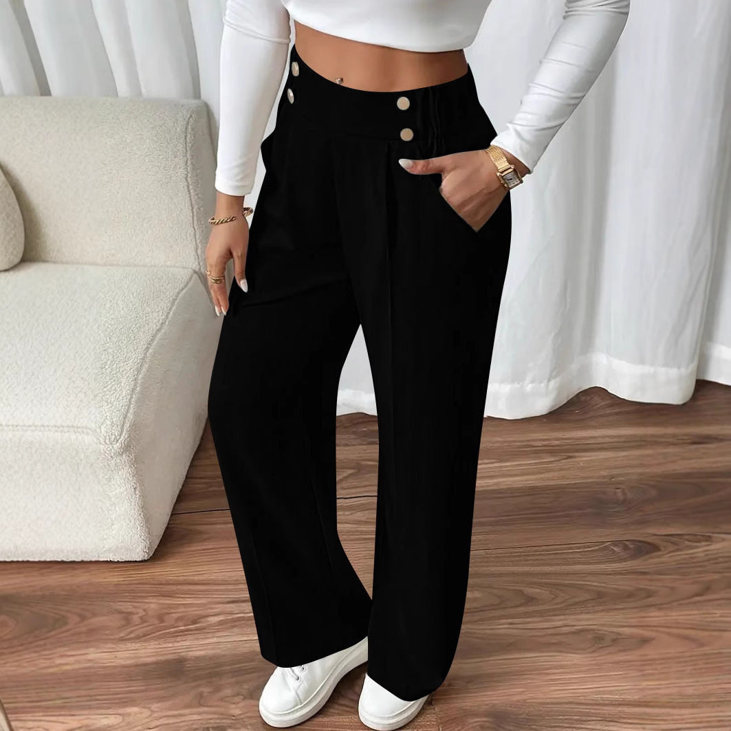 Damen Hochtaillierte Palazzo-Hose mit Zierknopfleiste, Bügelfalte und Eingrifftaschen – Avélisse