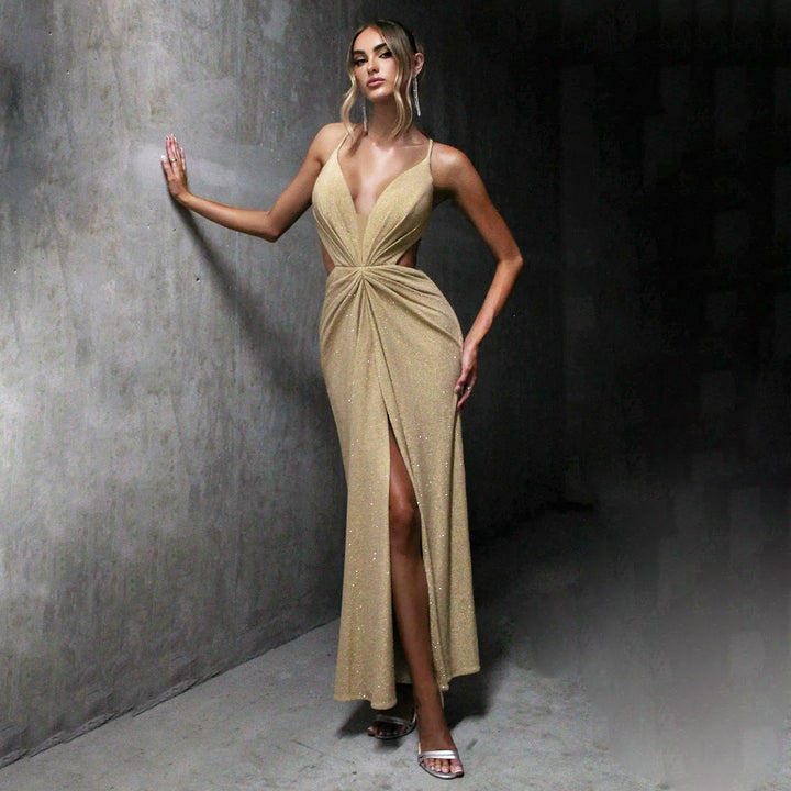 Damen glamouröses Abendkleid mit tiefem Rückenausschnitt und raffinierter Drapierung Echo Archiv
